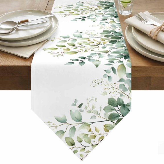Eucalyptus Leaf Table Runner 48 Inches Long Country Green Plant Table Runners for Dining Room Tabletop Dresser Scarf Home Party Banquet Wedding Holiday Decoration