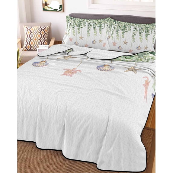 Eucalyptus Leaf Twin XL Size Down Alternative Comforter, Lightweight Comforter Quilt Bedding Set with Pillow Shams Coastal Beach Starfish Nautical Ocean All Seasons Bed Comforter Duvet Insert 68"x98"