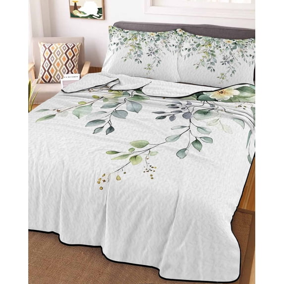 Eucalyptus Leaf Twin XL Size Down Alternative Comforter, Lightweight Comforter Quilt Bedding Set with Pillow Shams Weeping Botanical Summer Flowers All Seasons Bed Comforter Duvet Insert 68"x98"