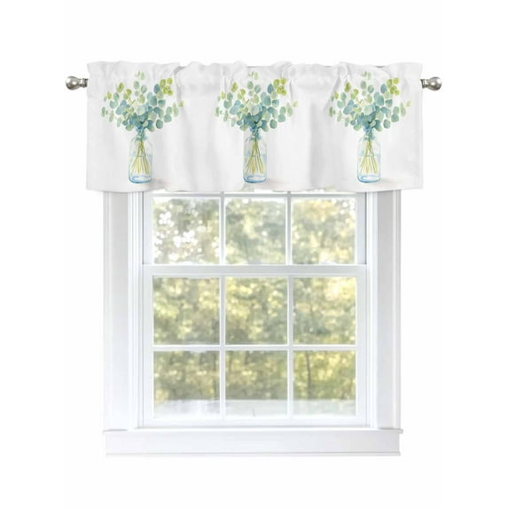 Eucalyptus Leaf Valances for Windows Vintage Green Leaf Plant Kitchen Valance Curtain Rod Pocket Small Curtains for Cafe Bathroom Laundry Basement 60" x 18"