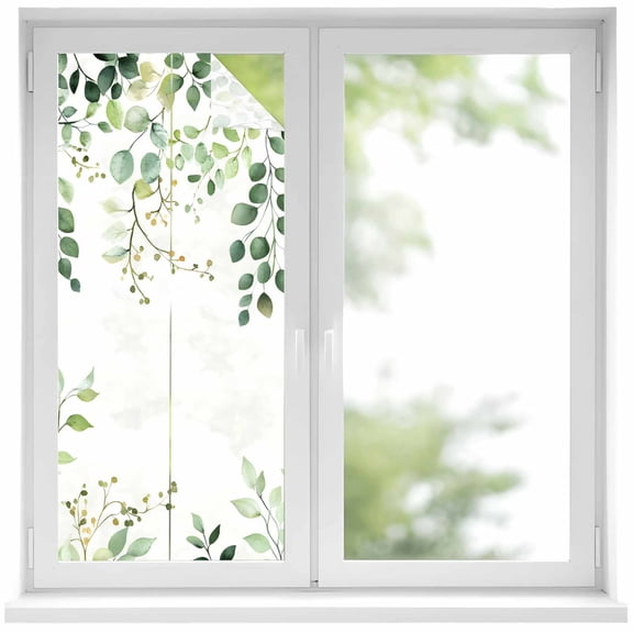 Eucalyptus Leaf Window Privacy Film Country Green Plant Farmhouse Decorative Glass Window Film UV Blocking Static Cling Non-Adhesive Sticker Covering for Home Door 17.7 x 39.3 inches