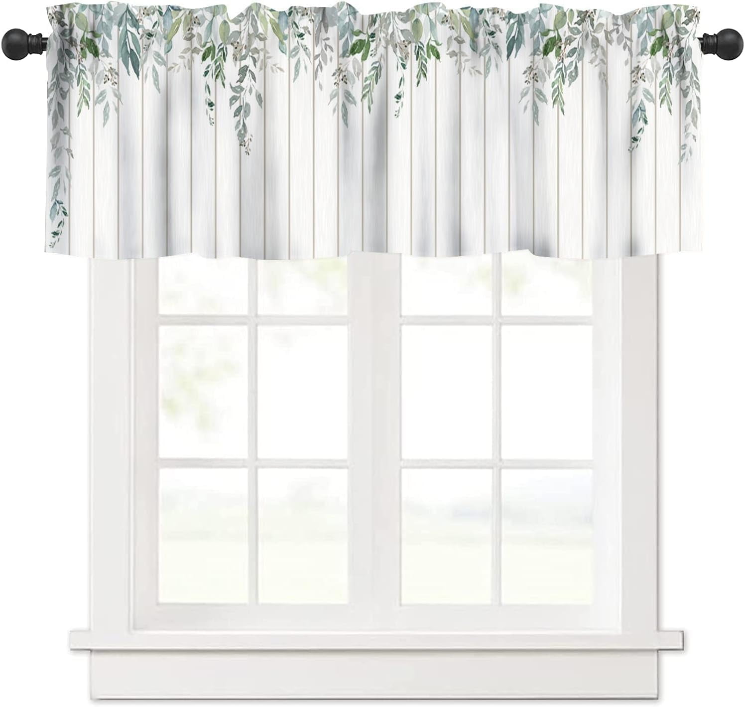 Eucalyptus Leaf Window Valance Curtain, Spring Sage Green Farmhouse ...