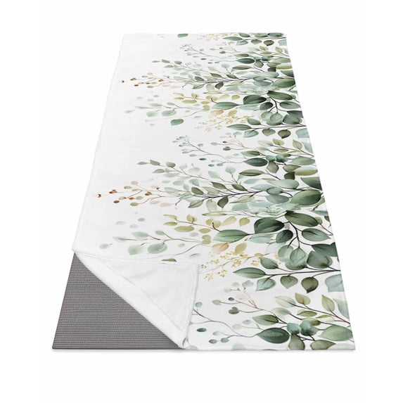 Eucalyptus Leaf Yoga Towel for Hot Yoga Non Slip, Weeping Green Botanical Summer Yoga Mat Towel Absorbent Yoga Sweat Towels Microfiber Hot Yoga Blanket for Bikram Pilates 26"x70"