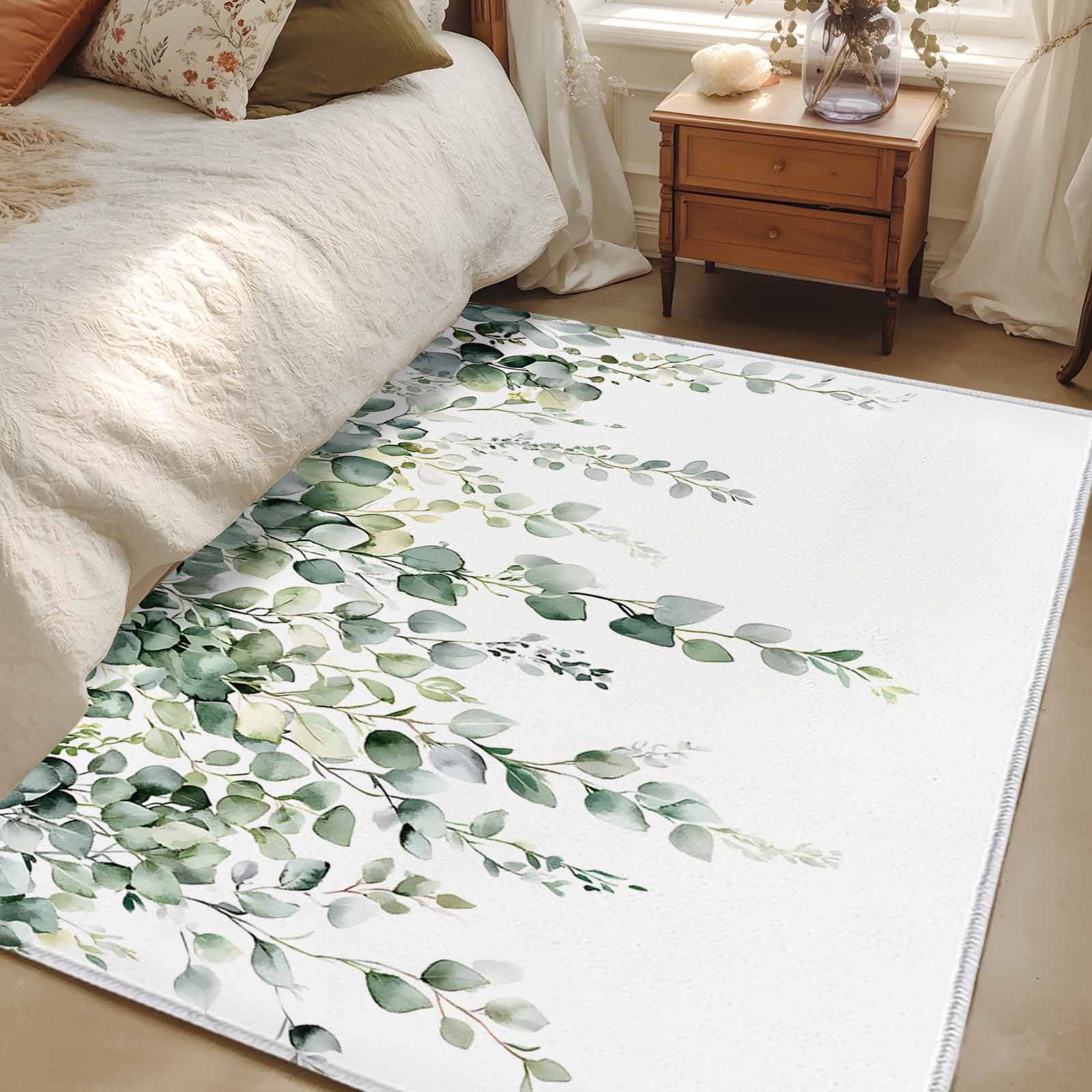 Eucalyptus Leaves 2.7x5 Area Rugs, Spring Farmhouse Retro Botanical Non ...