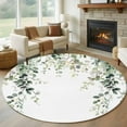 thumbnail image 1 of Eucalyptus Leaves 5ft Round Rug, Pastoral Farmhouse Spring Botanical Non-Skid Rubber Backing Large Area Rugs - Living Room Bedroom Home Office, Indoor Floor Mat Carpets Washable Rug, 1 of 9
