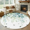 thumbnail image 1 of Eucalyptus Leaves 5ft Round Rug, Spring Pastoral Butterfly Botanical Non-Skid Rubber Backing Large Area Rugs - Living Room Bedroom Home Office, Indoor Floor Mat Carpets Washable Rug, 1 of 9