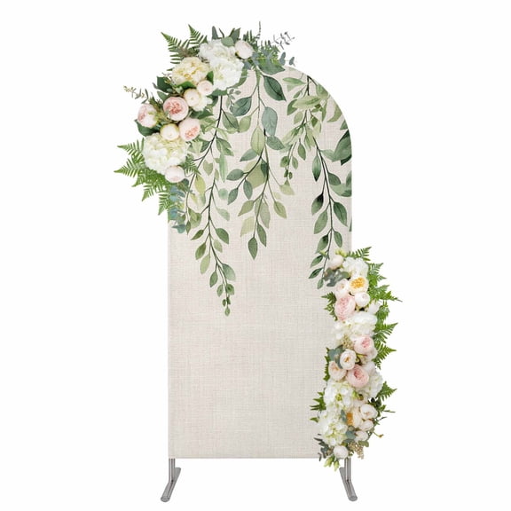 Eucalyptus Leaves Arch Backdrop Cover, Spandex Fitted Wedding Arch Cover, Sage Green Spring Botanical Rustic Round Top Stand Covers for Birthday Ceremony Bridal Shower Party Decor 4x1.65 Ft
