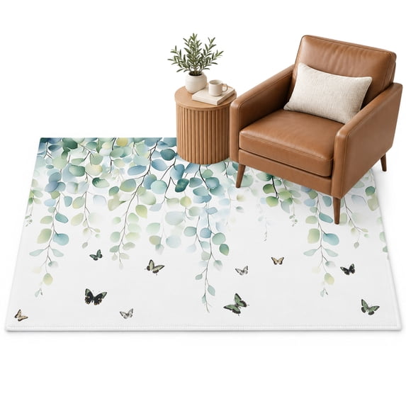 Eucalyptus Leaves Area Rug 2.7'x5', Green Leaf Butterfly Soft Mat Non ...