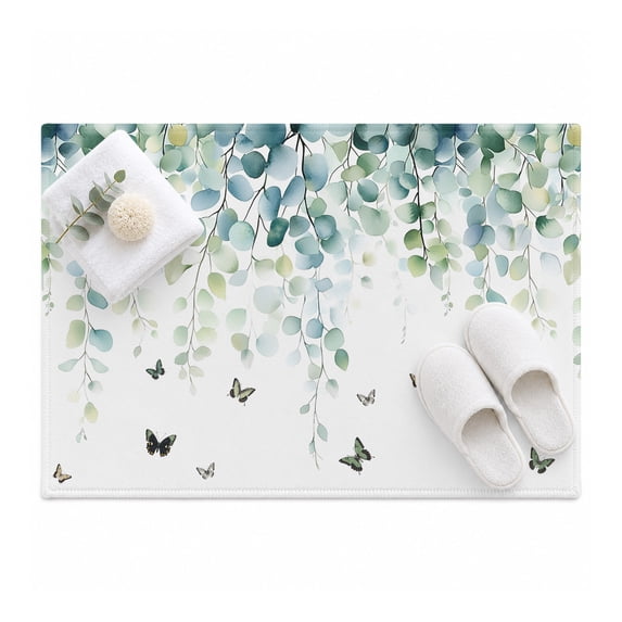 Eucalyptus Leaves Area Rug 2'x3', Green Leaf Butterfly Mat Non-Slip ...