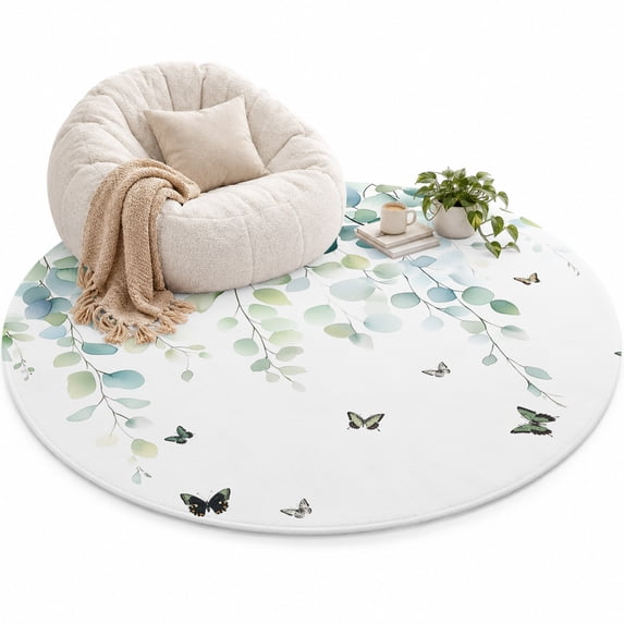 Eucalyptus Leaves Area Rug 4', Green Leaf Butterfly Soft Mat Non-Slip ...