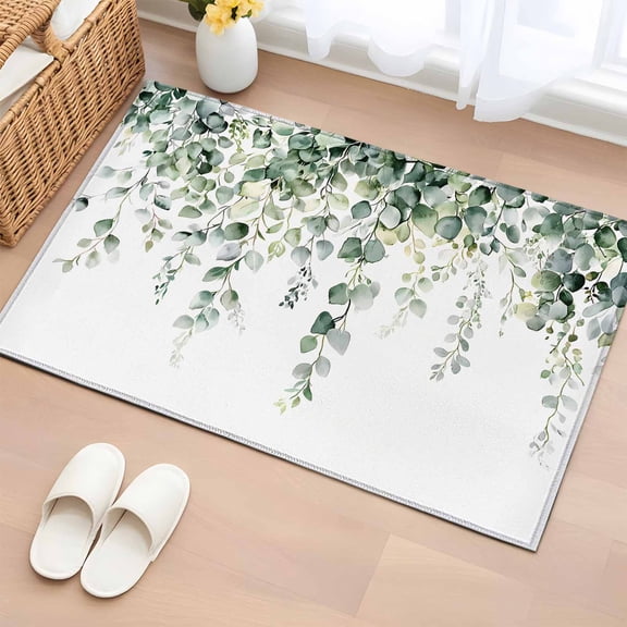Eucalyptus Leaves Area Rugs 2x3 for Living Room, Spring Farmhouse Retro Botanical Non Slip Washable Rug Runner, Low Pile Indoor Floor Carpet Mat Bathroom Rugs for Bedroom, Kids Room