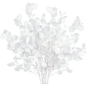 Eucalyptus Leaves Artificial Eucalyptus Stems Long Silver Dollar Leaves Faux Leaf Branches Fake Silk Eucalyptus for Spring Summer Home Festival Thanksgiving Christmas Decor White