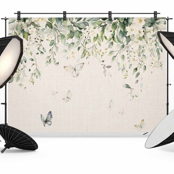 Eucalyptus Leaves Backdrop for Photography,Fabric Photo Background Backdrop,Farmhouse Botanical Vines Butterfly Photo Booth Background for Portrait Photoshoot Video Wedding Studio Decor Banner 7x5ft
