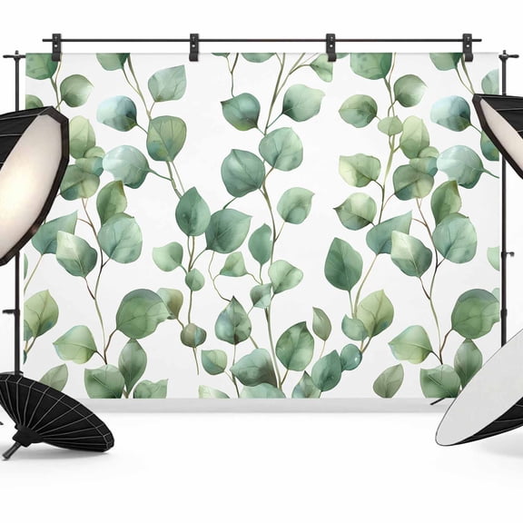 Eucalyptus Leaves Backdrop for Photography, Green Rustic Watercolors Plants Photo Backdrop Portrait Background Party Banner Photo Backgrounds for Studio Booth Props, 10x8ft