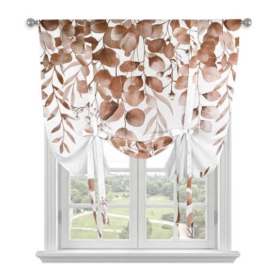 Eucalyptus Leaves Balloon Curtains for Bedroom/Front Door/Bathroom, Grey Pink Summer Botanical Watercolor Weeping Tie Up Curtains 63 Inch Length Kitchen Curtains Shades for Windows 46"x63"