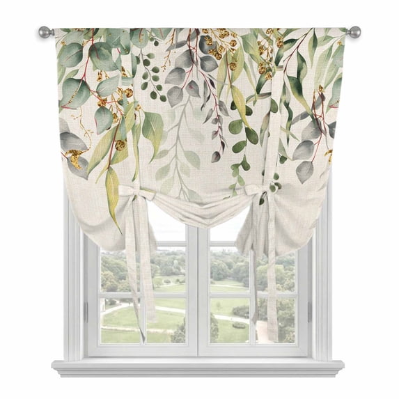 Eucalyptus Leaves Balloon Curtains for Windows, Bedroom Curtains 54 Inch Length, Green Summer Botanical Rustic Tie Up Curtains Panels Thermal Insulated Bathroom Curtains Window 42"x54"