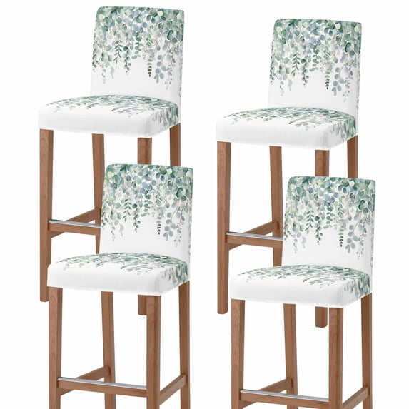 Eucalyptus Leaves Bar Stool Cover Set of 4, Spring Summer Farmhouse Botanical Stretch Bar Chair Cover, Removable Washable Pub Counter Stool Chair Slipcover for Kitchen Dining Room Pub Cafe