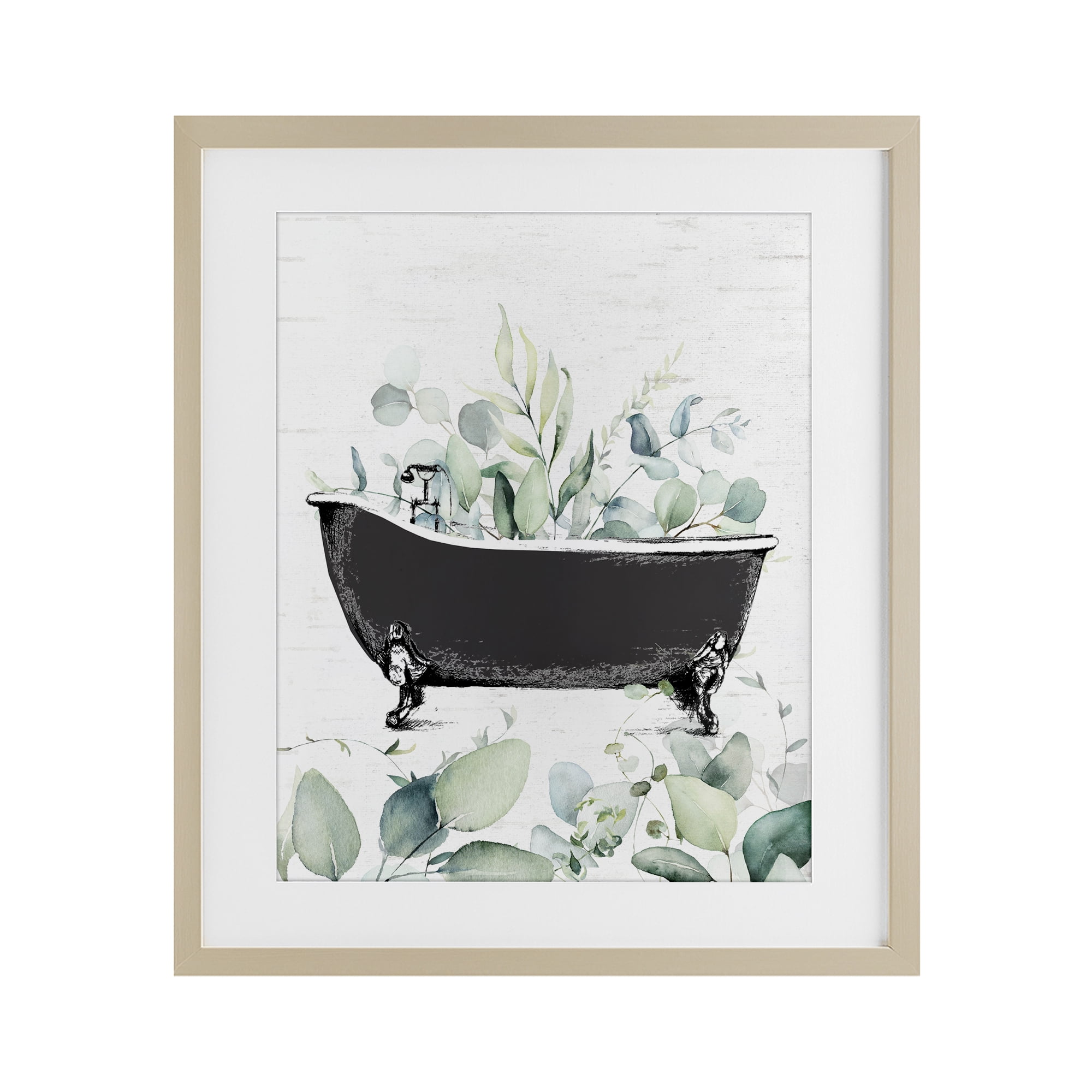 Eucalyptus Leaves Bathtub Birch Framed Print Under Glass, design by Lettered and Lined
