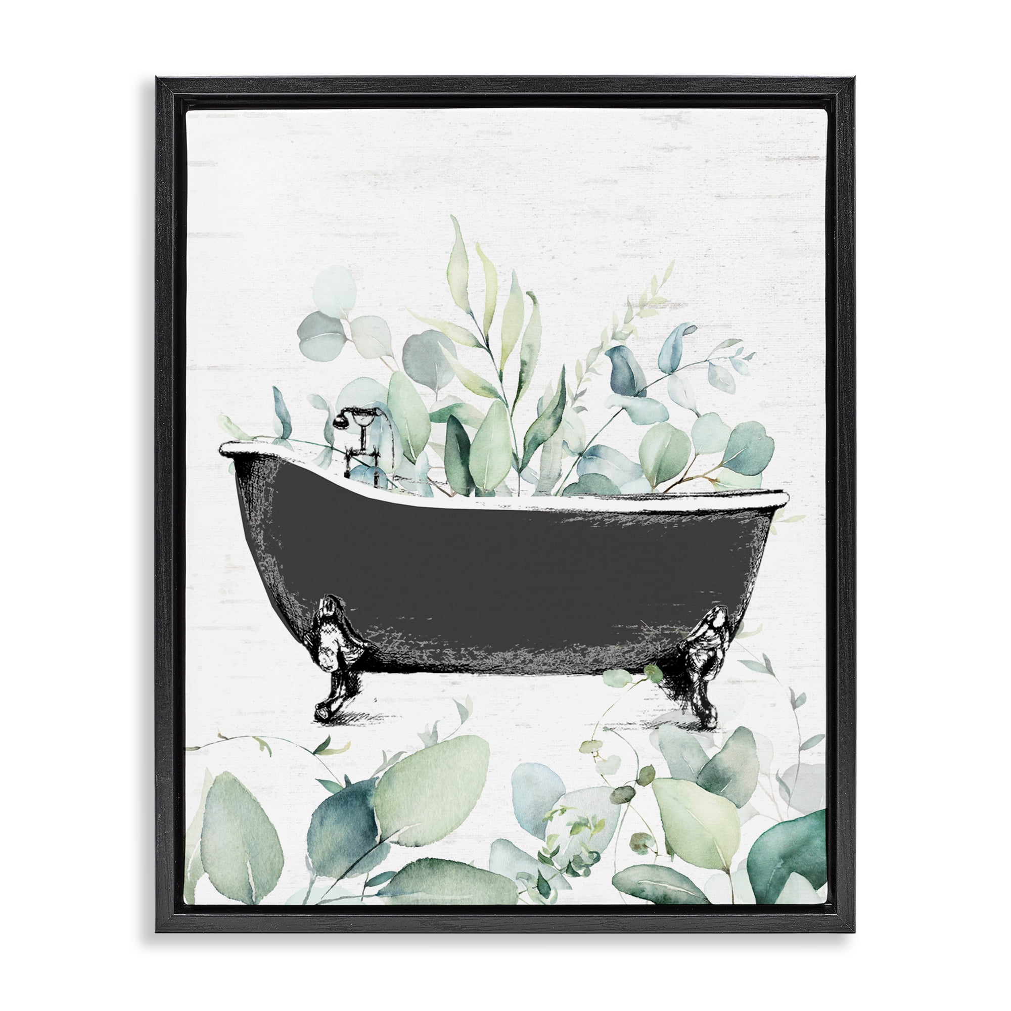 Eucalyptus Leaves Bathtub Black Framed Floater Canvas Wall Art, design by Lettered and Lined