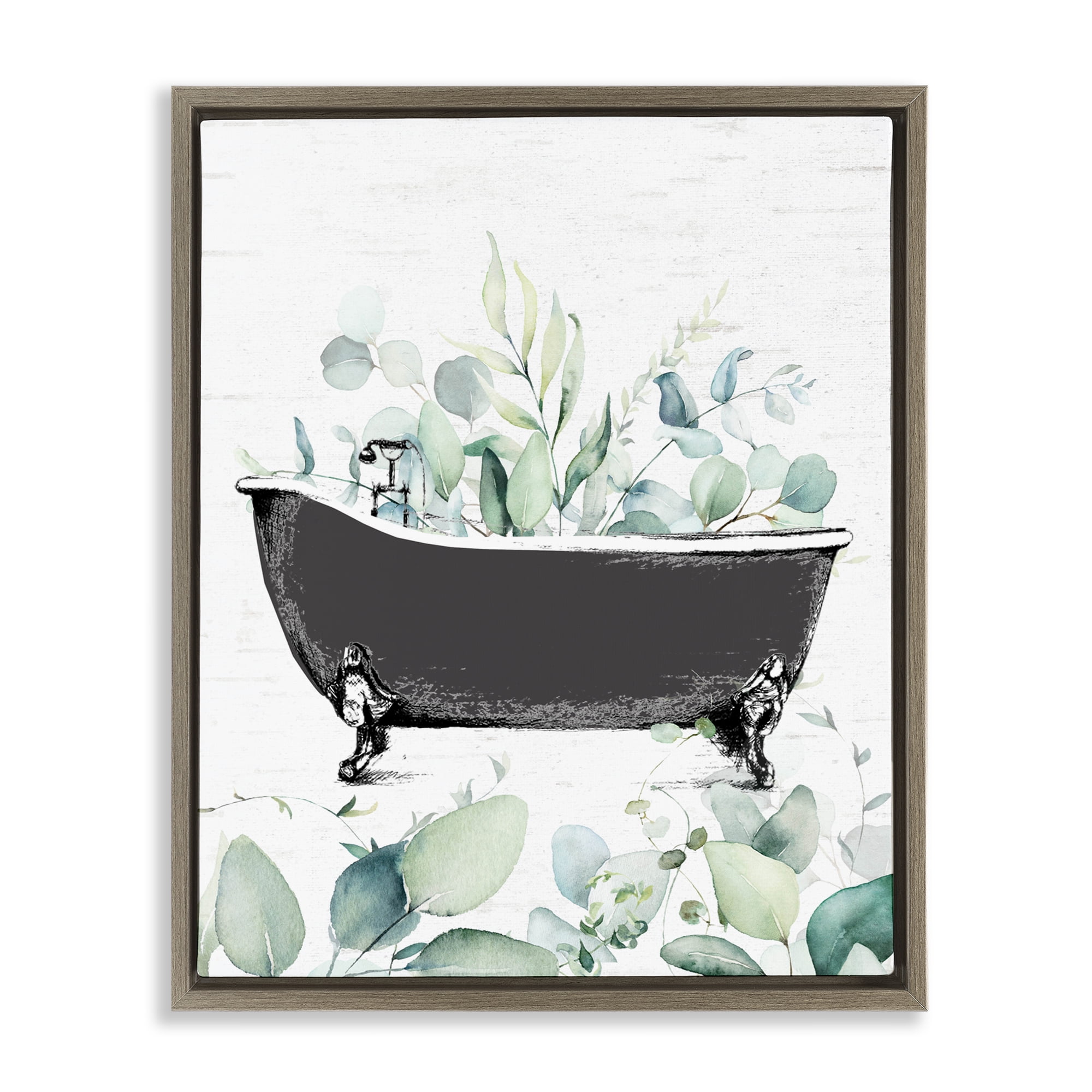 Eucalyptus Leaves Bathtub Brown Framed Floater Canvas Wall Art, design by Lettered and Lined