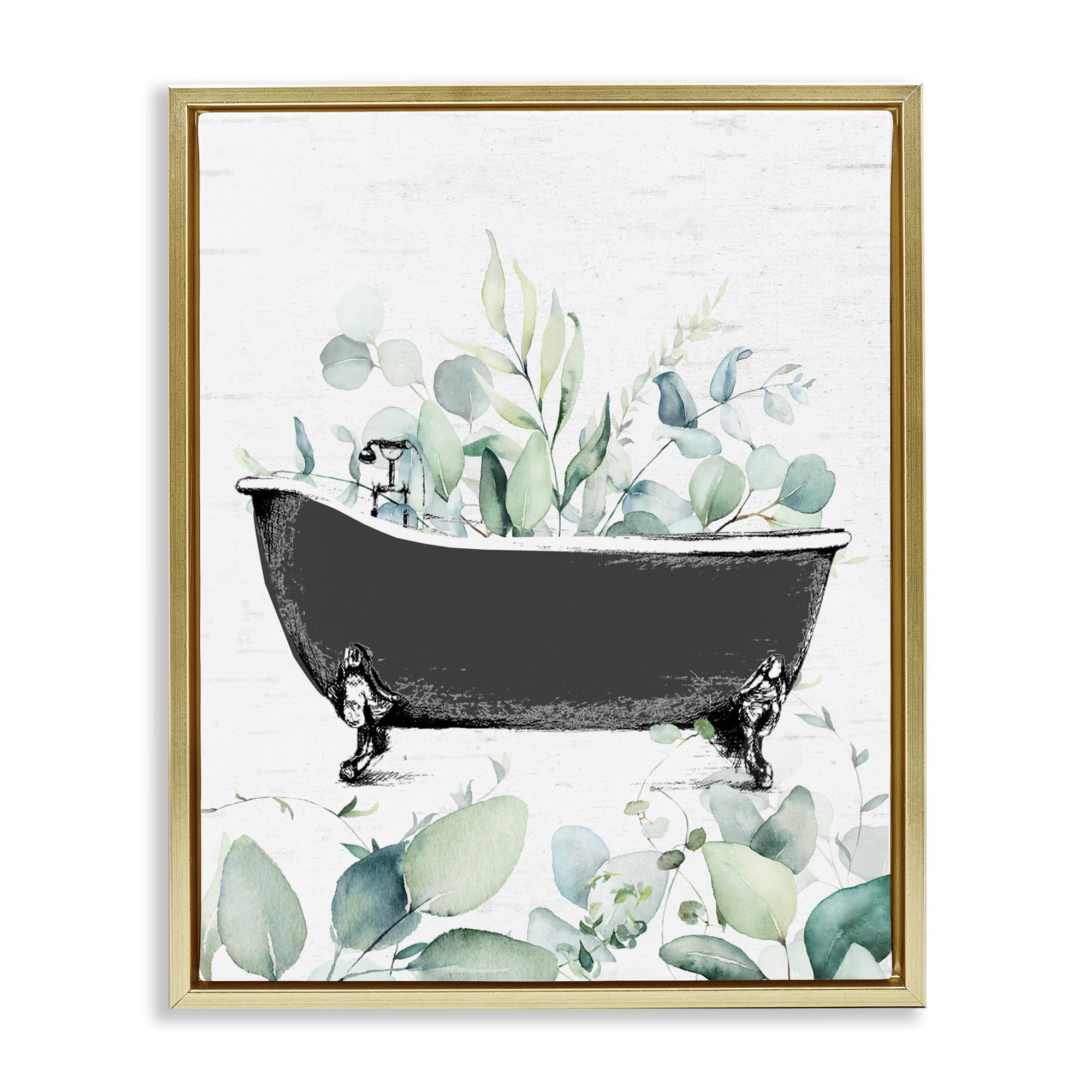 Eucalyptus Leaves Bathtub Gold Framed Floater Canvas Wall Art, design by Lettered and Lined