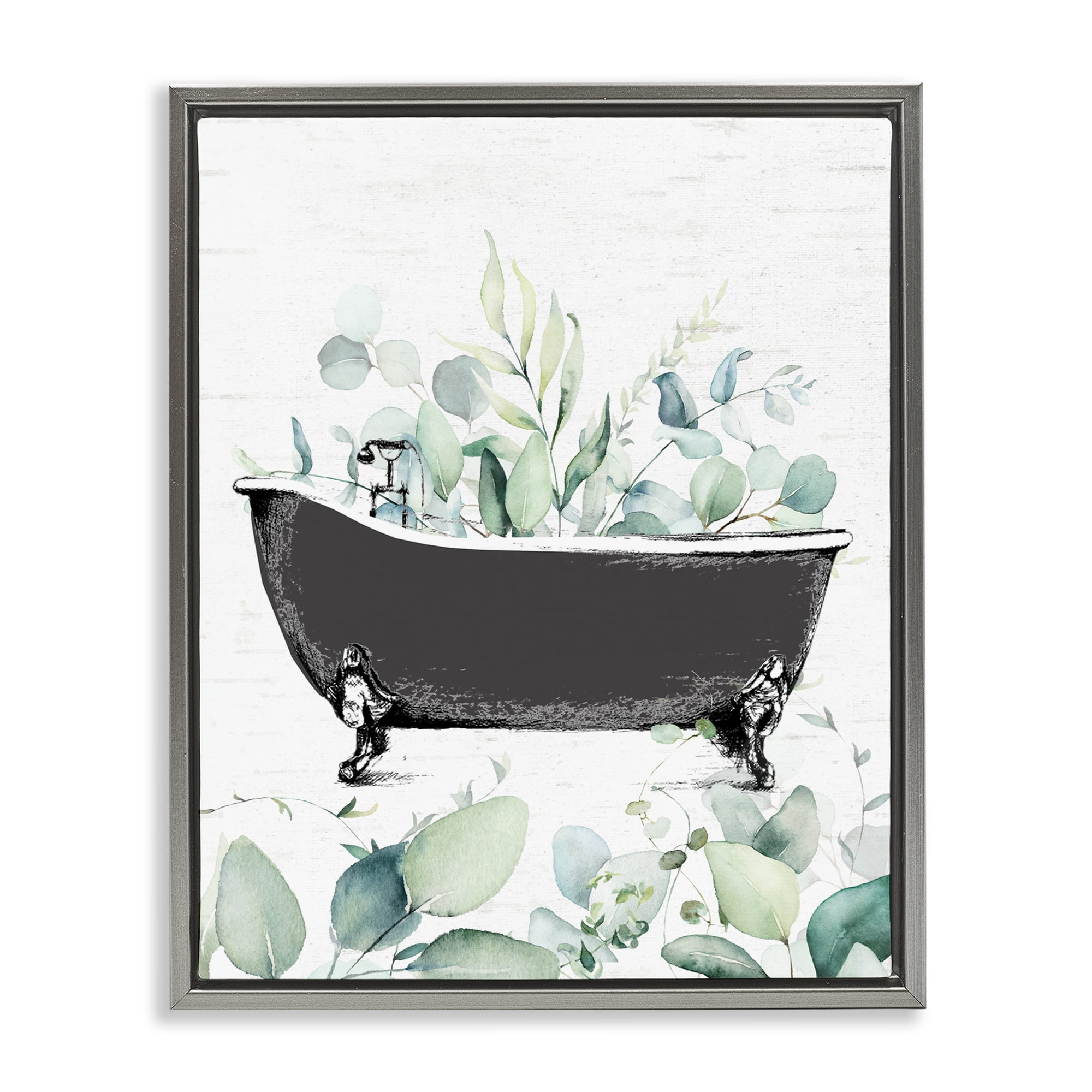 Eucalyptus Leaves Bathtub Gray Framed Floater Canvas Wall Art, design by Lettered and Lined