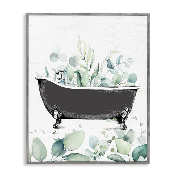 Eucalyptus Leaves Bathtub Gray Framed Giclee Art, design by Lettered and Lined