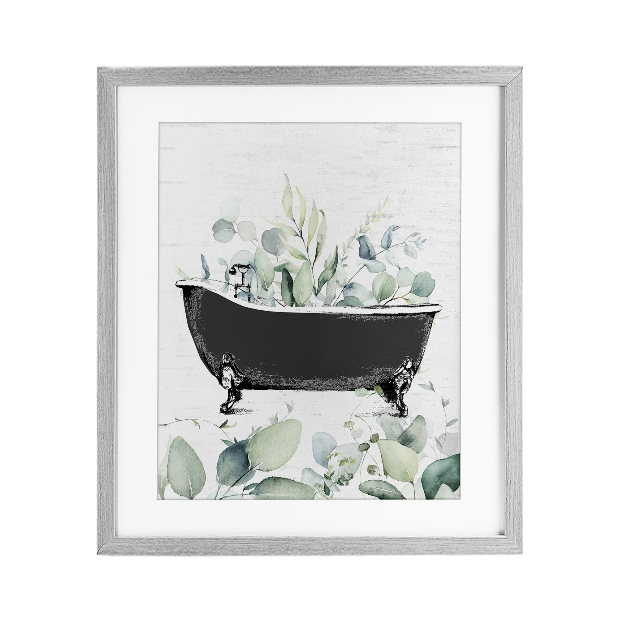 Eucalyptus Leaves Bathtub Gray Framed Print Under Glass, design by Lettered and Lined