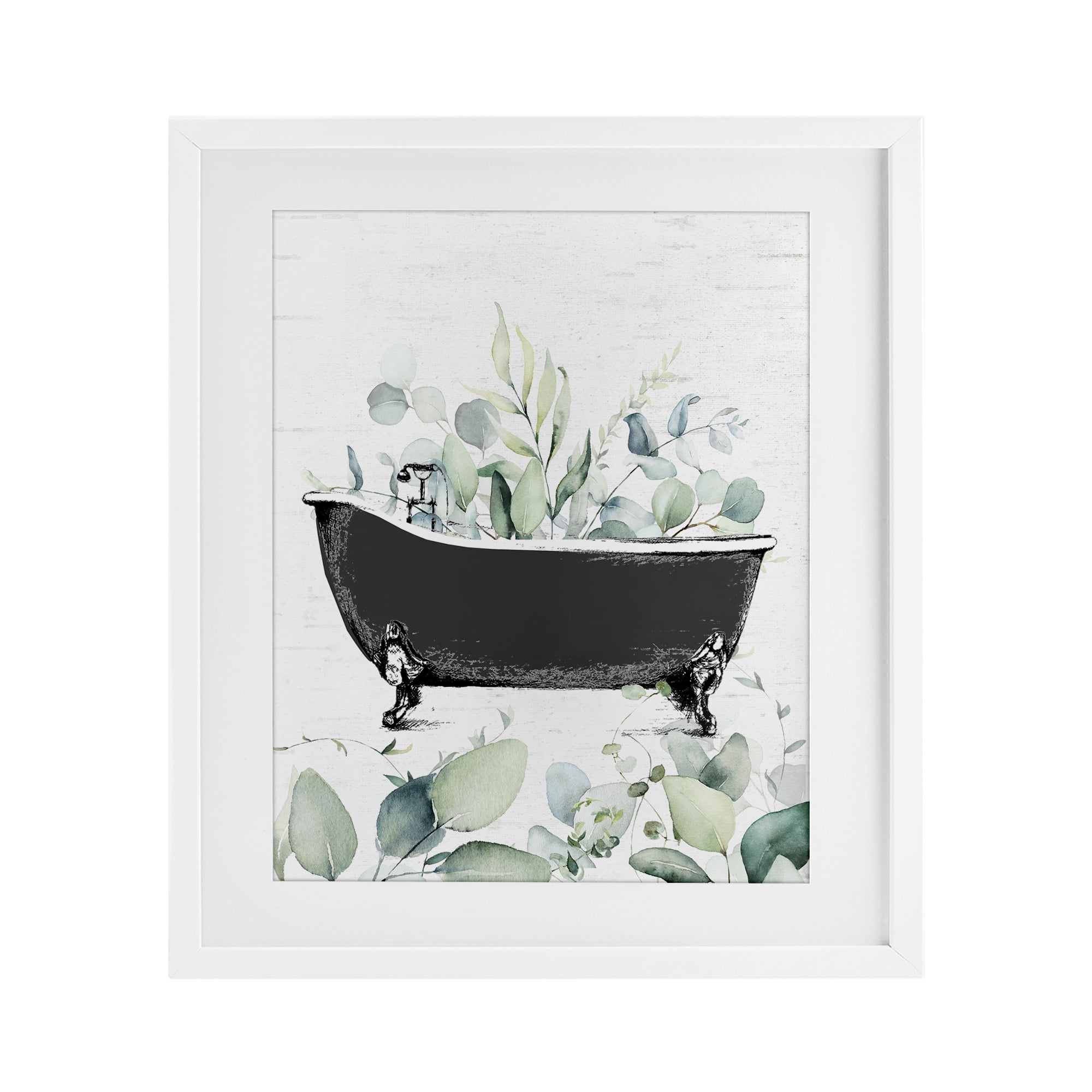 Eucalyptus Leaves Bathtub White Framed Print Under Glass, design by Lettered and Lined