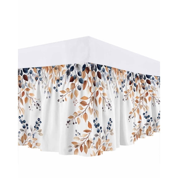 Eucalyptus Leaves Bed Skirt California King Size 16 Inch Drop, Fall Berry Watercolor Plant Leaves Wrap Around Dust Ruffle Bedskirts, Wrinkle & Fade Resistant Easy Fit Bedskirt with Adjustable Elastic