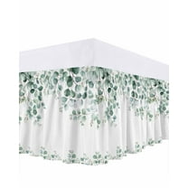 Eucalyptus Leaves Bed Skirt Queen Size 18" Drop Vines Branch Plants Watercolor Ruffled Wrap Around Bed Skirts Adjustable Elastic Bedskirt Dust Ruffle for Queen Size Bed