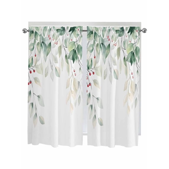 Eucalyptus Leaves Bedroom Curtains 63 Inches length, Spring Botanical Pastoral Watercolor Window Treatment Curtain Drapes, Rod Pocket Curtain Panels for Living Room Kitchen, 42"x63", 2 Panels