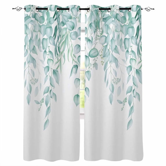 Eucalyptus Leaves Blackout Curtains for Bedroom Living Room Darkening Curtains 63 Inches Long Turquoise Summer Botanical Weeping Window Curtain 2 Panels Set Window Treatment Grommet Drapes 52"x63"