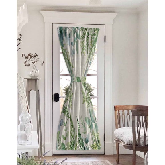 Eucalyptus Leaves Blackout Door Curtains for French, Glass,Front, Back, Patio Door, Rustic Sage Green Botanical Burlap Thermal Insulated Rod Pocket Window Curtain Drapes With Tiebacks 25"x72"