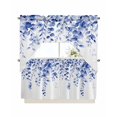 thumbnail image 1 of Eucalyptus Leaves Blue Kitchen Curtains Swag Valance and Tier Curtains Set 24 Inch Length, Watercolor Spring Botanical Rod Pocket Drape Panels Pair Swag Curtains for Bathroom/Cafe/Window, 1 of 6