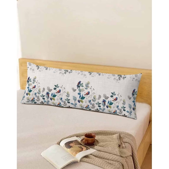 Eucalyptus Leaves Body Pillow Covers, Retro Farmhouse PlantsFloral Birds Soft Throw Pillow Cases with Invisible Zipper, Decorative Pillowcase Pillows Protectors for Sofa Bed Couchair 20"x54"
