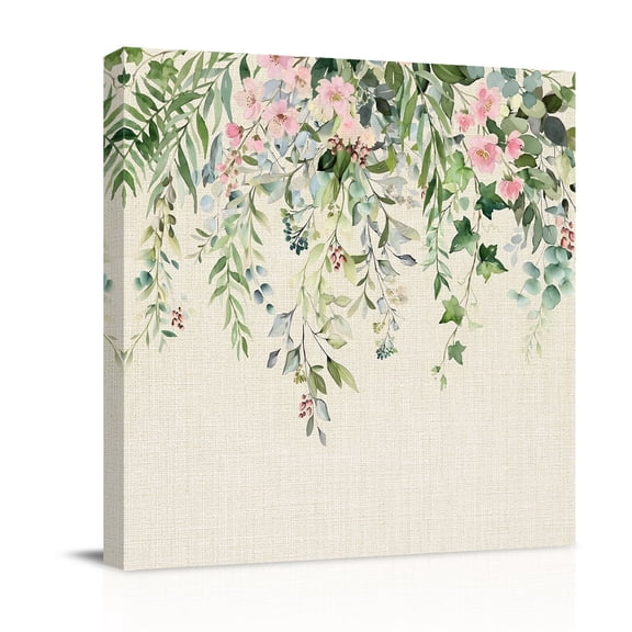 Eucalyptus Leaves Canvas Wall Art for Living Room, Watercolors Green Plant Leaf Flowers Linen Poster Print Painting for Bedroom Office Home Decoration Wall Pictures Prepare To Hang 8"x8"