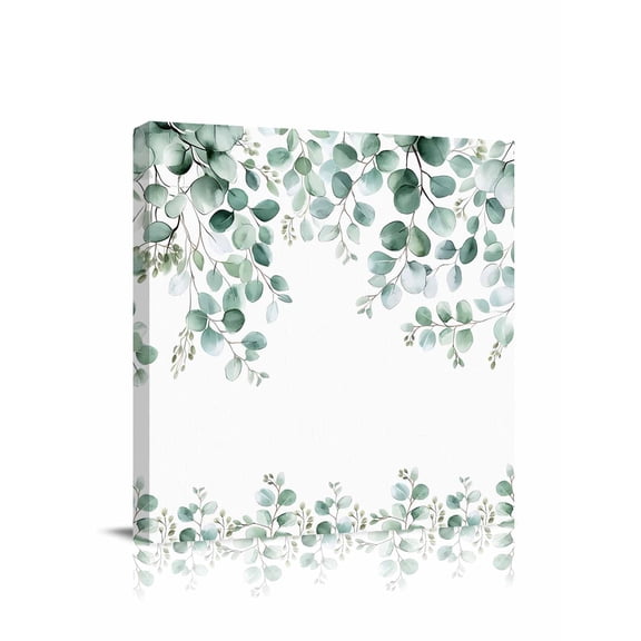 Eucalyptus Leaves Canvas Wall Art, Vines Branch Plants Watercolor Framed Wall Decor Modern Artwork Prints Painting for Living Room, Bedroom, Kitchen & Cafe Decor 16x16 Inch