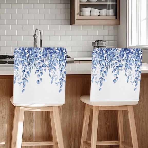 Eucalyptus Leaves Chair Back Cover for Dining Room Set of 6, Navy Blue Summer Botanical Weeping Removable Kitchen Chair Slipcovers, Washable Seat Protector for Restaurant Party Banquet Wedding Décor