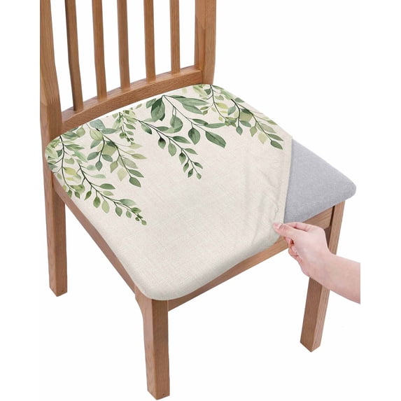 Eucalyptus Leaves Chair Seat Covers for Dining Room Stretch Chair Seat Covers Set of 4, Sage Green Spring Botanical Rustic Chair Seat Protector Cushion Slipcovers for Kitchen Restaurant Office