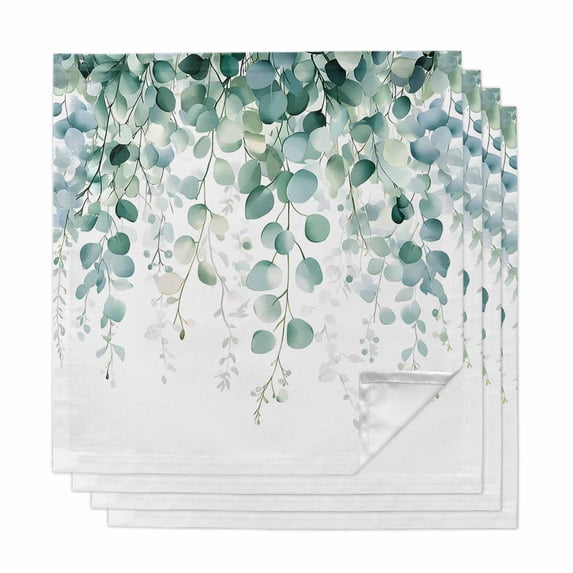 Eucalyptus Leaves Cloth Napkins, Green Botanical Summer Spring Leaves Washable and Reusable Dinner Napkins Set of 4, Table Napkin for Kitchen Party Birthday Wedding Hotel Housewarming 20"x20"