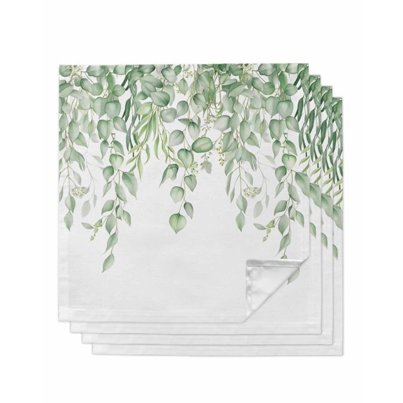 Eucalyptus Leaves Cloth Napkins Set of 4 Reusable Dinner Napkins, Green Summer Botanical Weeping Cocktail Napkin Washable Table Napkins for Wedding/Holiday Party/Baby Shower 20"x20"