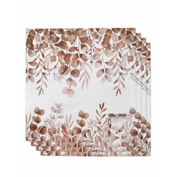 Eucalyptus Leaves Cloth Napkins Set of 4 Reusable Dinner Napkins, Grey Pink Summer Botanical Cocktail Napkin Washable Table Napkins for Wedding/Holiday Party/Baby Shower 20"x20"