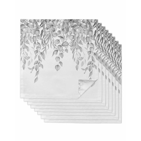 Eucalyptus Leaves Cloth Napkins Set of 8 Reusable Dinner Napkins, Grey Summer Botanical Weeping Cocktail Napkin Washable Table Napkins for Wedding/Holiday Party/Baby Shower 20"x20"