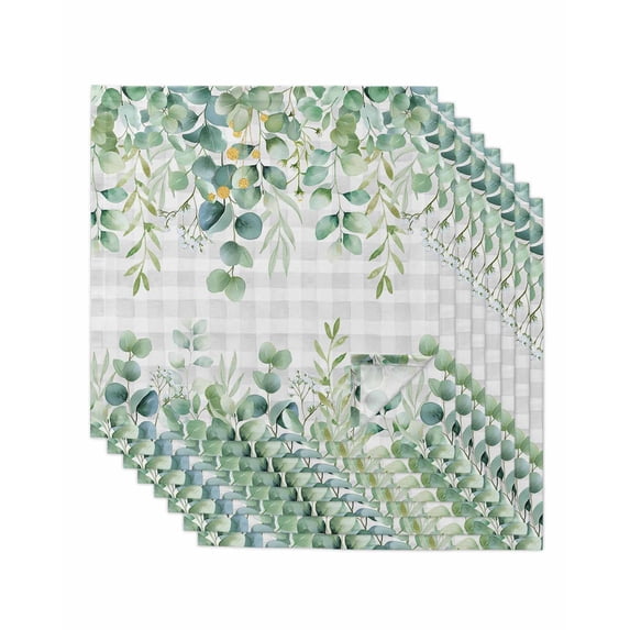 Eucalyptus Leaves Cloth Napkins Set of 8 Reusable Dinner Napkins, Summer Botanical Cocktail Napkin Washable Table Napkins for Wedding/Holiday Party/Baby Shower 20"x20"