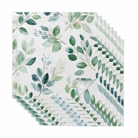 Eucalyptus Leaves Cloth Napkins, Spring Botanical Pastoral Green Washable and Reusable Dinner Napkins Set of 8, Table Napkin for Kitchen Party Birthday Wedding Hotel Housewarming 20"x20"