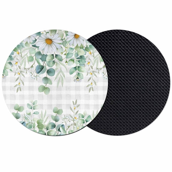Eucalyptus Leaves Coasters Set of 2, Absorbent Coasters for Drinks, Spring Daily Flowers Plants Gray Plaid Coaster for Desk Coffee Table Protection, Home Decor House Warming Gifts 4"