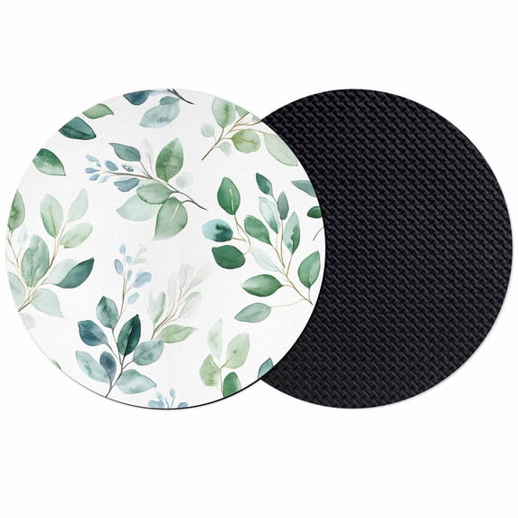 Eucalyptus Leaves Coasters Set of 2, Spring Botanical Pastoral Green Absorbent Coasters for Drinks, Coaster for Bar Office Dining Coffee Table Accessories Decor, Non Slip Round Desk Coaster
