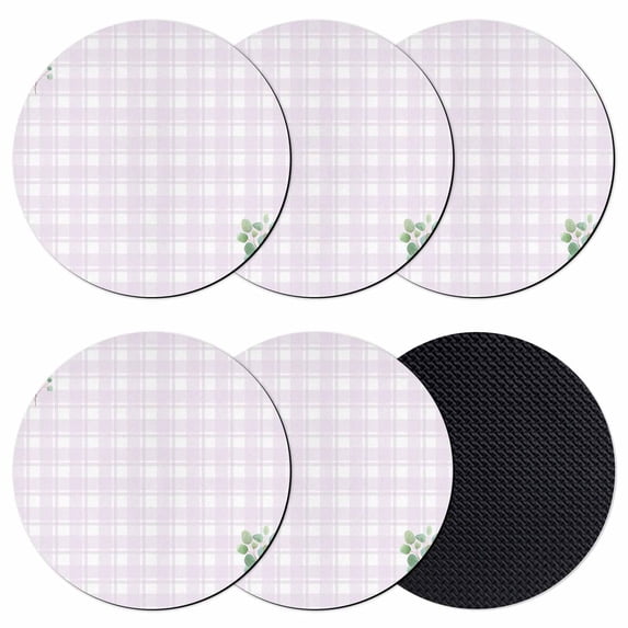 Eucalyptus Leaves Coasters Set of 6, Absorbent Coasters for Drinks, Pink Plaid Summer Botanical Coaster for Desk Coffee Table Protection, Home Decor House Warming Gifts 4"