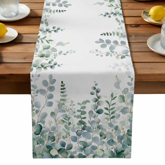 Eucalyptus Leaves Cotton Linen Table Runner for Dining Kitchen, Teal ...